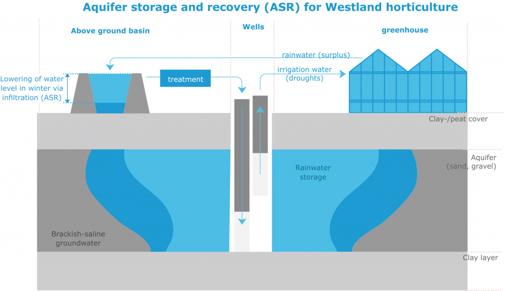 ASR-Coastal: storage and recovery of freshwater surpluses in brackish aquifers for irrigation in dry periods. Subsurface Water Solutions such as ASR-Coastal have proven successful at the local scale. COASTAR foresees the regional scale implementation of SWS to guarantee freshwater supply to public, industry, agriculture and cities.